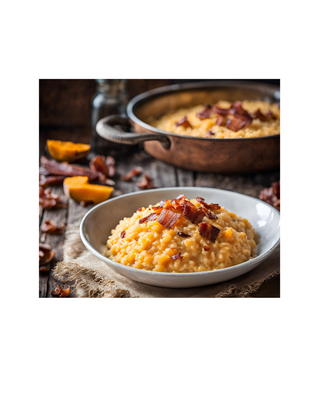 Butternut Squash Risotto with Crumled Bacon and Parmesan Cheese