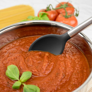 Silicone Mixing Spoon with Stainless Steel Handle, Black - La Cuisine