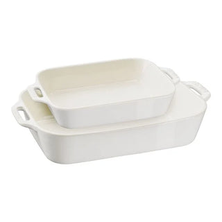 Ceramic Rectangular Baking Dish, Set/2, Ivory-White - La Cuisine