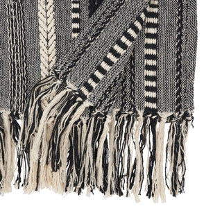 14"x72" Fringe Detail Braided Stripe Table Runner - Black - La Cuisine