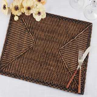 Woven Rattan Placemat 14"x19" - Brown, Set/4 - La Cuisine