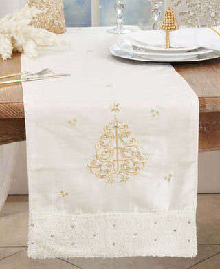 Winter Wonderland Embroidered Christmas Tree Table Runner - La Cuisine