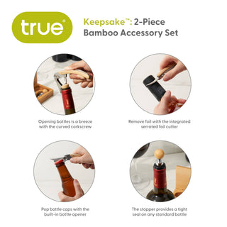 Keepsake Bamboo Wine Accessory Set w/ Storage Box - Set of - La Cuisine