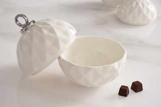 Large Ornament Bowl, White/Silver - La Cuisine