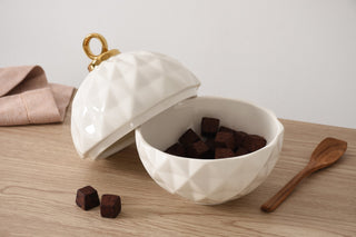 Large Ornament Bowl, White/Gold - La Cuisine