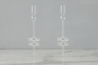 Clear Glass Candlesticks Set/2, Medium - La Cuisine