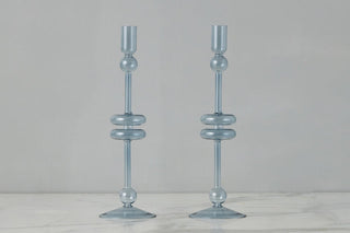Denim Glass Candlesticks Set/2, Large - La Cuisine