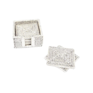 Rattan Square Coaster and Holder Set, Cream - La Cuisine