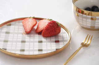 Small Plate, White/Gold Plaid - La Cuisine