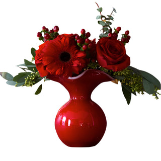 Hibiscus Glass Red Small Fluted Vase - La Cuisine
