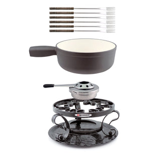 Lugano 9pc. Cast Iron Fondue, Black Matte - La Cuisine