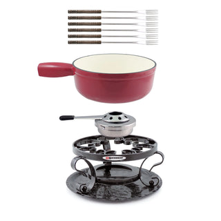 Lugano 9pc. Cast Iron Fondue, Cherry Red - La Cuisine