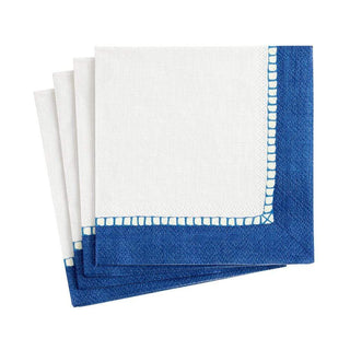 Blue Linen Border Paper Cocktail Napkins - La Cuisine