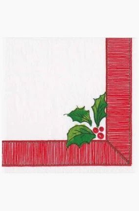 Ribbon Border Holly Cocktail Napkins - La Cuisine