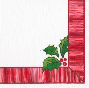 Ribbon Border Holly Luncheon Napkin (20 p/pkg) - La Cuisine