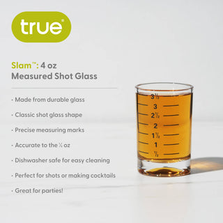 Slam Large Glass Shot Glass w/ Printed Measurements - 4 oz - La Cuisine