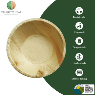 Palm Leaf Round Bowls, 6" Inch Pk/50 - La Cuisine