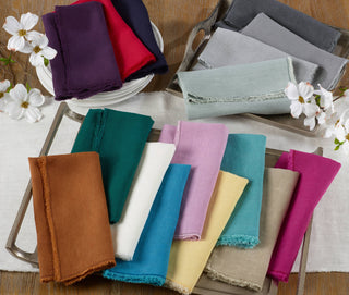 Fringed Design Stone Washed Napkin - Terracotta - La Cuisine