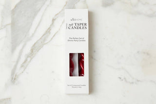 Lacquered Tall Twisted Taper Candles, Merlot, Set/2 - La Cuisine