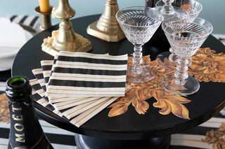 Black and Gold Awning Stripe Cocktail Napkins - 20/pk - La Cuisine