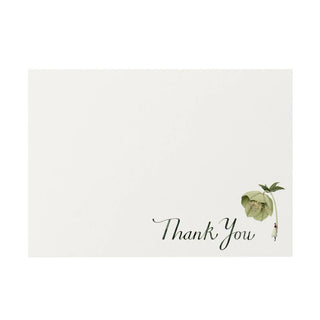 In Bloom Green Thank You Hellebore Flat Note Cards - 12/pkg - La Cuisine