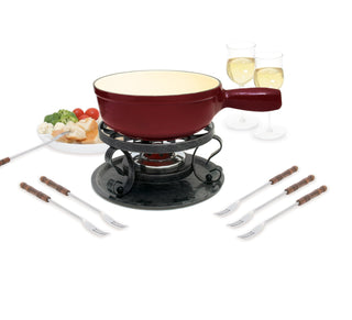Lugano 9pc. Cast Iron Fondue, Cherry Red - La Cuisine