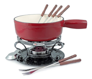 Lugano 9pc. Cast Iron Fondue, Cherry Red - La Cuisine