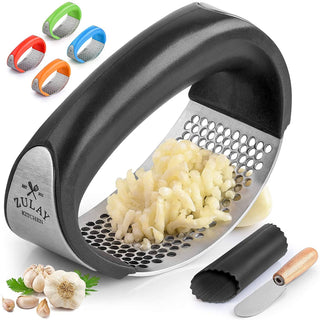 Garlic Press Rocker With Silicone Peeler & Scraper Set - La Cuisine