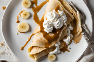 Banana Crepes with Bailey’s Irish Cream Caramel and Whipped Cream