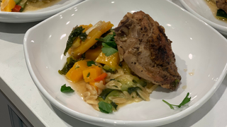 Braised Chicken Thighs with Squash & Mustard Greens