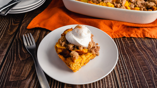 French Toast Soufflé with Maple-Orange Beurre Blanc & Champagne Whipped Cream