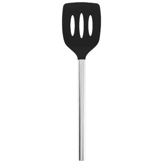 Silicone Slotted Turner with Stainless Steel Handle, Black - La Cuisine