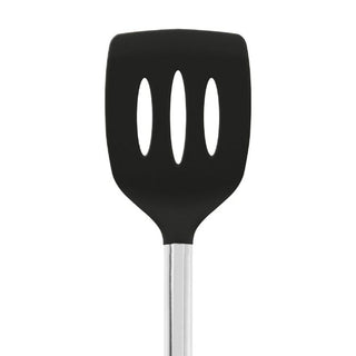 Silicone Slotted Turner with Stainless Steel Handle, Black - La Cuisine