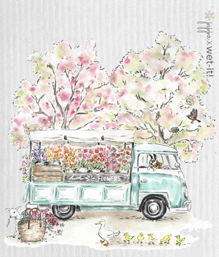 Pippa Flower Truck Swedish Dishcloth - La Cuisine