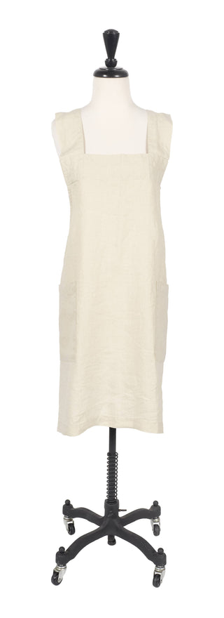 KAF Home Firenze Stone Washed Linen Cross Back Smock Apron: Black - La Cuisine