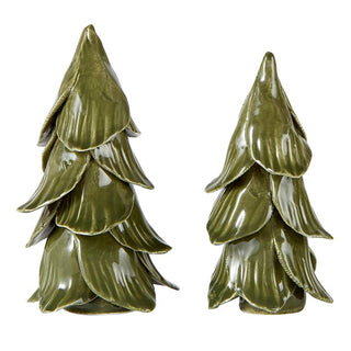 Handmade Christmas Trees, Green Ceramic Set/2