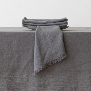 Linen Napkin Terra Fringe, Graphite - La Cuisine