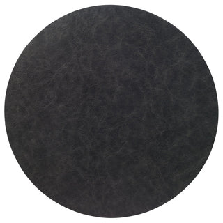 Tanner Round Vegan Leather Placemats, Black Set/4