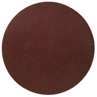 Tanner Round Vegan Leather Placemats, Brown Set/4