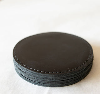 Leather Sewn Coaster Set: Folklore Brown / Large - La Cuisine