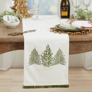 Christmas Trees Table Runner: Ivory / 13"x72"