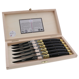 Jean Dubost 6 Steak Knives Black & Brass