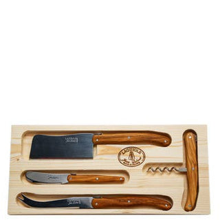 Jean Dubost Olive Wood 4pc Cheese and Wine Set - La Cuisine