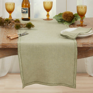 Stonewashed Overlock Edge Table Runner Olive 16"x72"