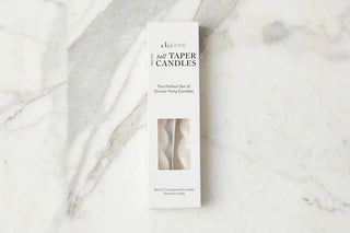 Lacquered Tall Twisted Taper Candles, White, Set/2 - La Cuisine