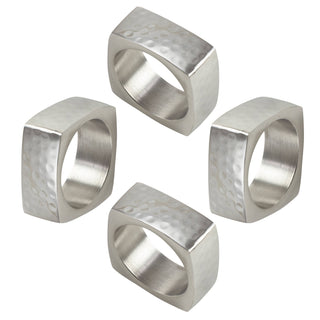 Square Silver Hammered Napkin Ring, Set/4