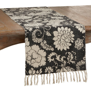 Floral Runner: Black / 16"x72"