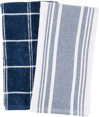 Cat Cora Reverse Terry Kitchen Towels, Set/2 - Navy