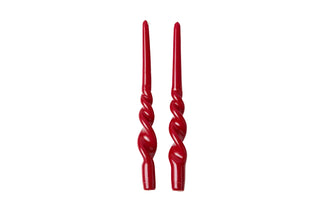 Lacquered Tall Twisted Taper Candles, Merlot, Set/2 - La Cuisine