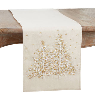 Embroidered Christmas Tree Runner: Natural / 14"x72" - La Cuisine